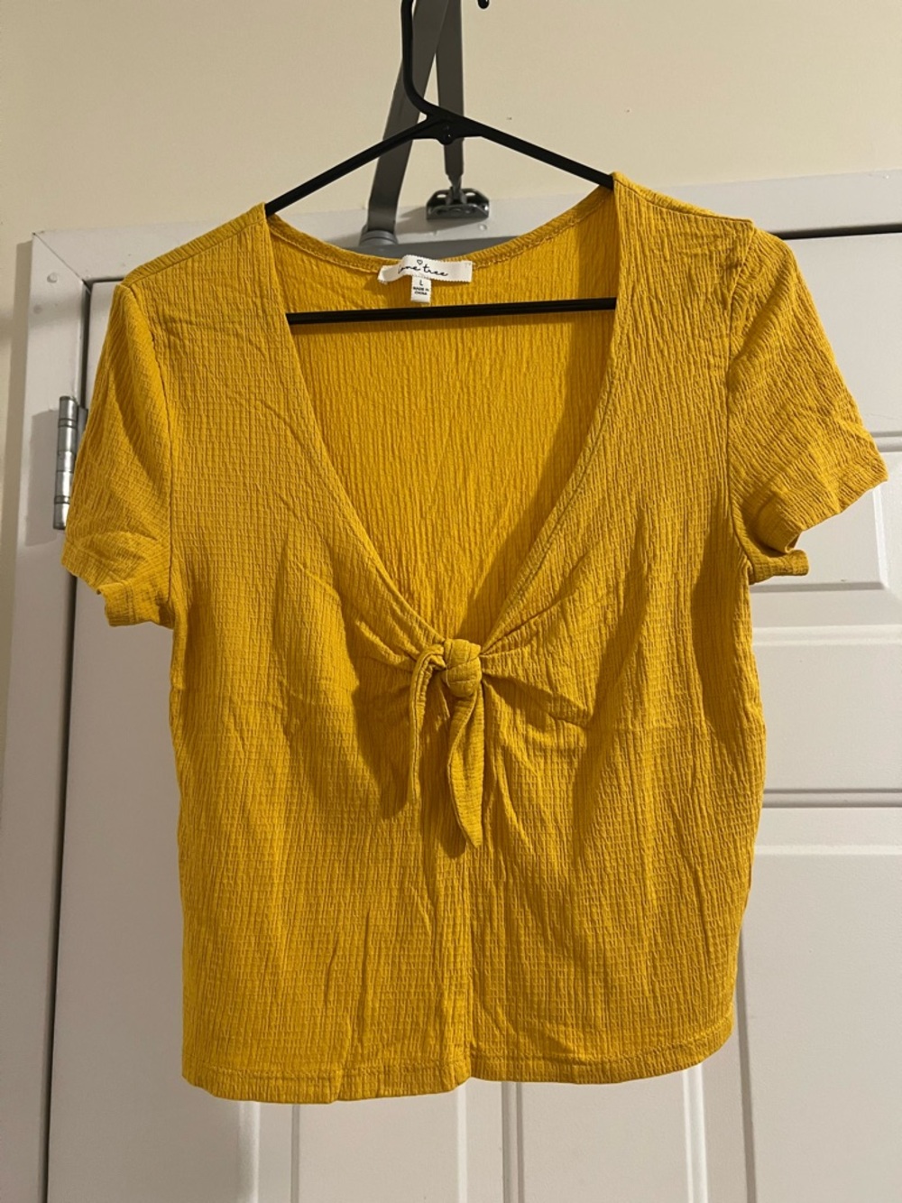 Love Tree Mustard Yellow Tie-Front Short Sleeve Top